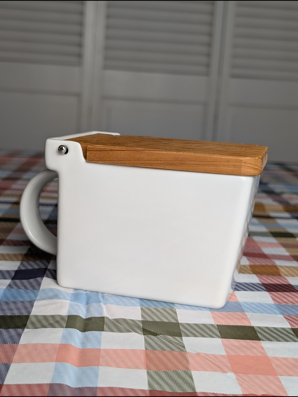 White Ceramic Butter Dish Salt Keeper with Bamboo Lid
